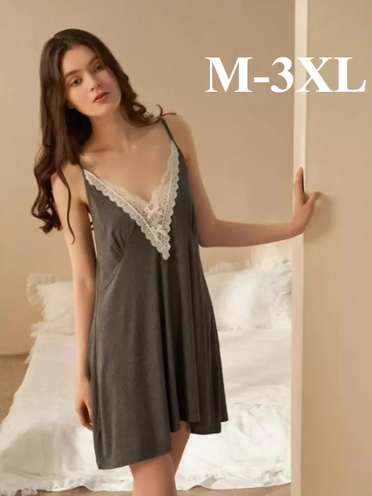 Babydoll Chemise Night - Large Size Sexy Suspender Nightgown Floral