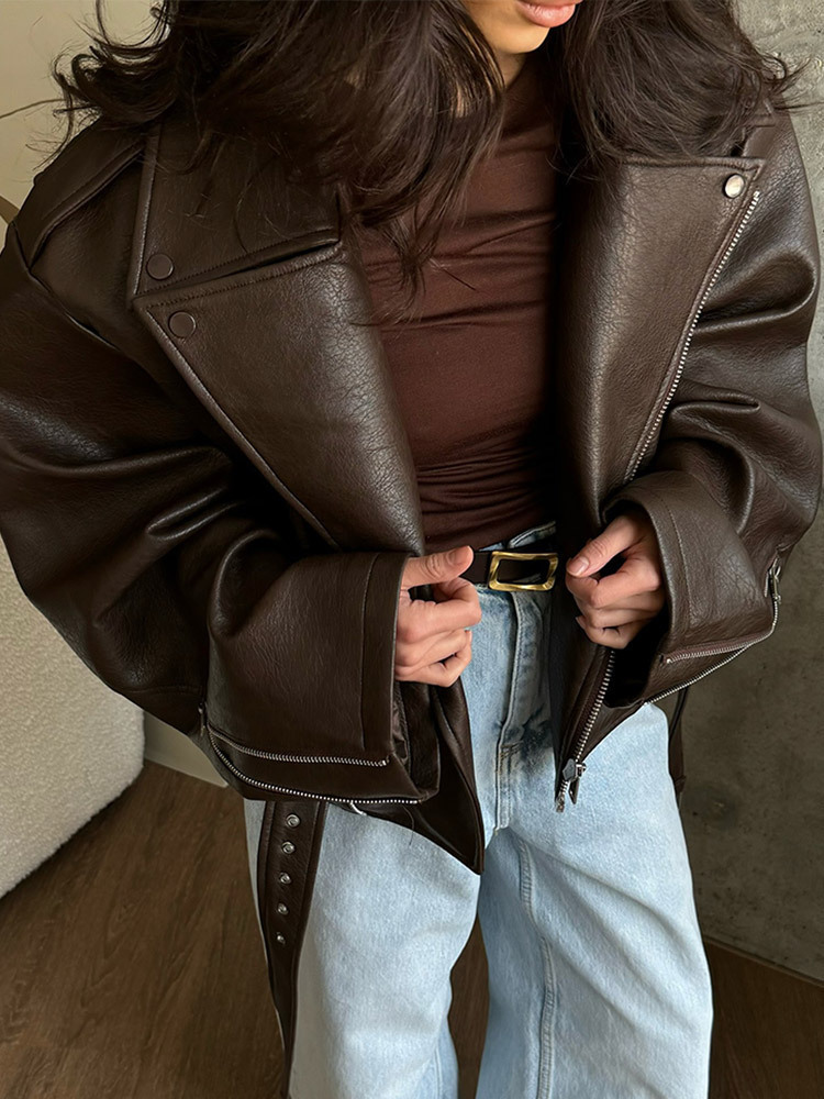 With Belt Leather Jacket Coat  - Corset Waist Cinch incelemesi ve fiyatı