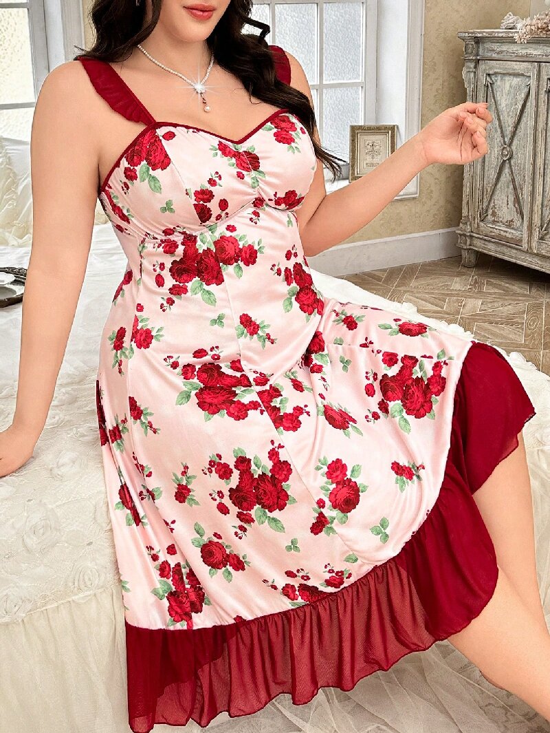 Plus Size Women's Floral Print - Cami Top Lace incelemesi ve fiyatı