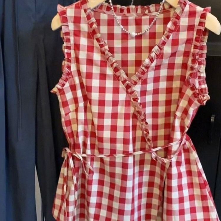 Retro Red Plaid Sleeveless Ves - Corset Waist Cinch incelemesi ve fiyatı