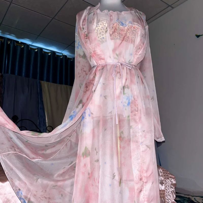 Pink Silk Printed See Through  - Robe Silk Women incelemesi ve fiyatı