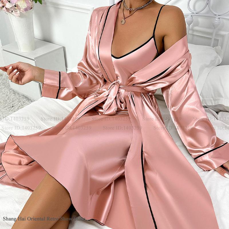 Sexy Long Twinset Robe Set Che - Robe Silk Women incelemesi ve fiyatı
