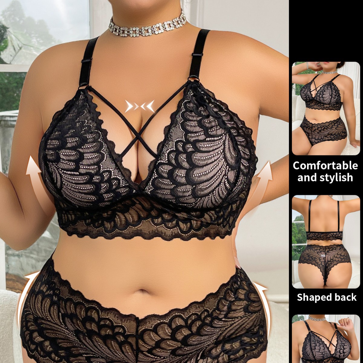 Plus Size Lingerie Set Wire-Fr - Seamless Underwear Women incelemesi ve fiyatı